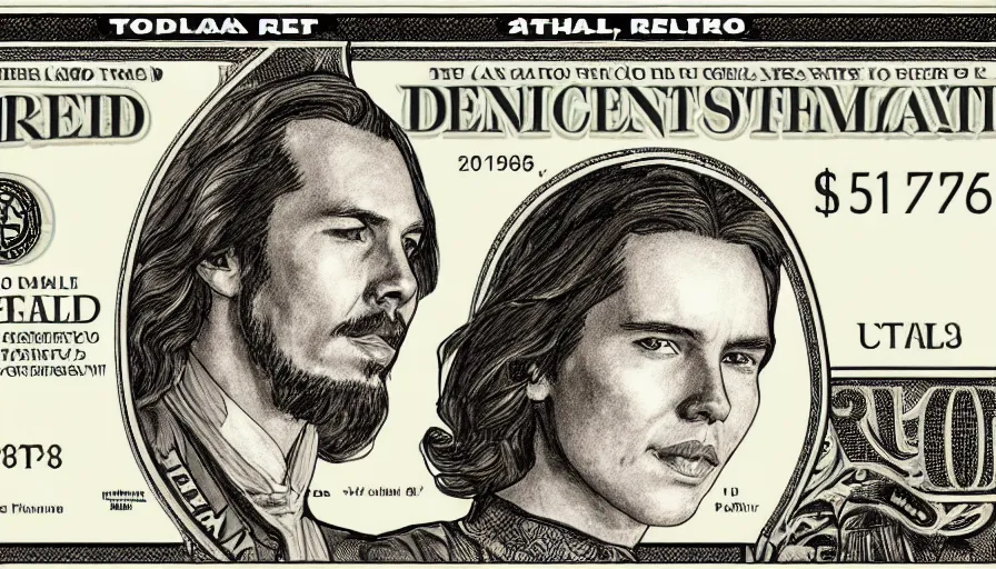 Image similar to reylo on a dollar bill