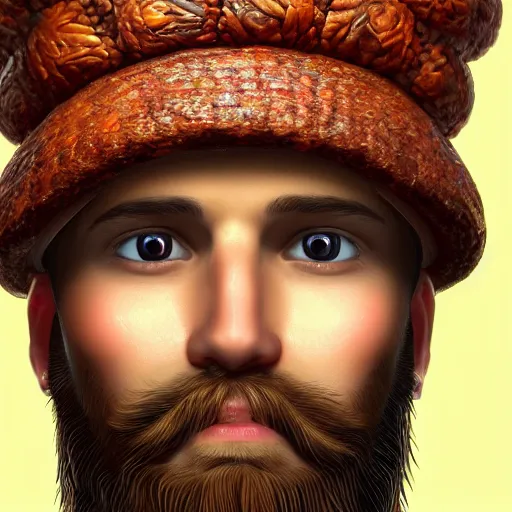 Prompt: highly detailed close up portrait of a bearded man in a mushroom hat, studio lightning, bright colors, intricate, masterpiece, photorealistic, hiperrealistic, sharp focus, high contrast, Artstation HQ, DeviantArt trending, 4k UHD, Unreal Engine 5