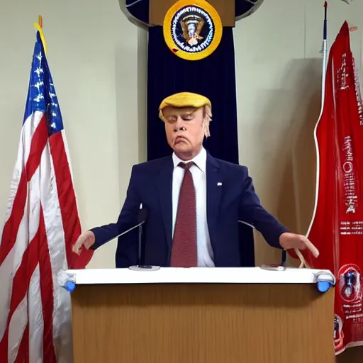 Image similar to marionette president in a podium giving a press conference