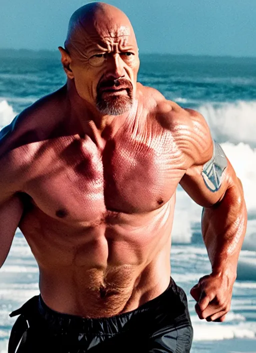 Image similar to film still of walter white as dwayne johnson in baywatch movie 2 0 1 7, 8 k