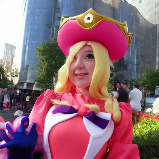 Prompt: princess peach cosplayer, photo