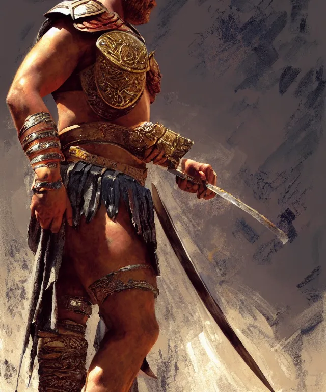 Prompt: a gladiator, painting by greg ruthowski, henry ascensio, craig mullins, intricate and detailed