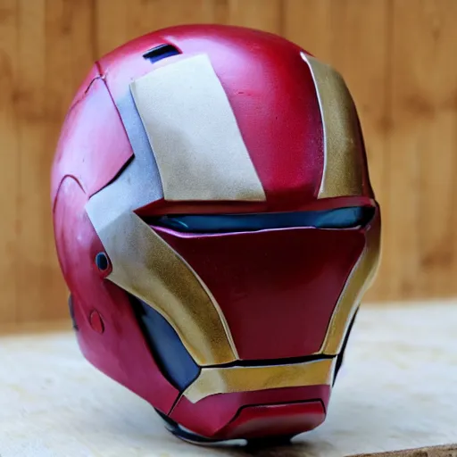 Prompt: ironman helmet made out of clay