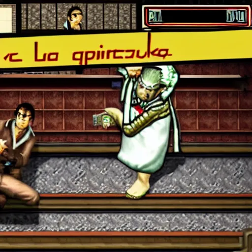 Prompt: in-game screenshot of kiryu kazuma from yakuza in the video game spelunky 2
