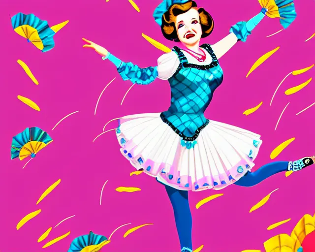 Image similar to teenage betty white as a cancan dancer in art deco style, hyper realistic, artstation, illustration, bright, cheerful, detailed and intricate environment