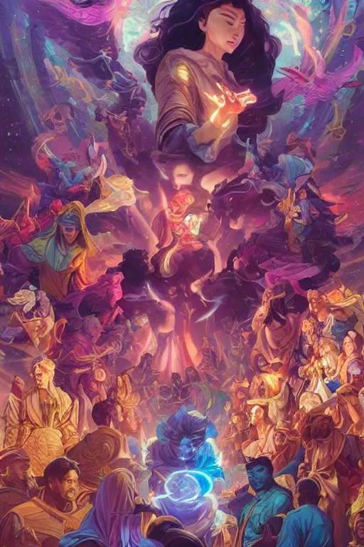 Image similar to council of ascended masters by artgerm, tooth wu, dan mumford, beeple, wlop, rossdraws, james jean, marc simonetti, artstation giuseppe dangelico pino and michael garmash and rob rey and greg manchess and huang guangjian and makoto shinkai