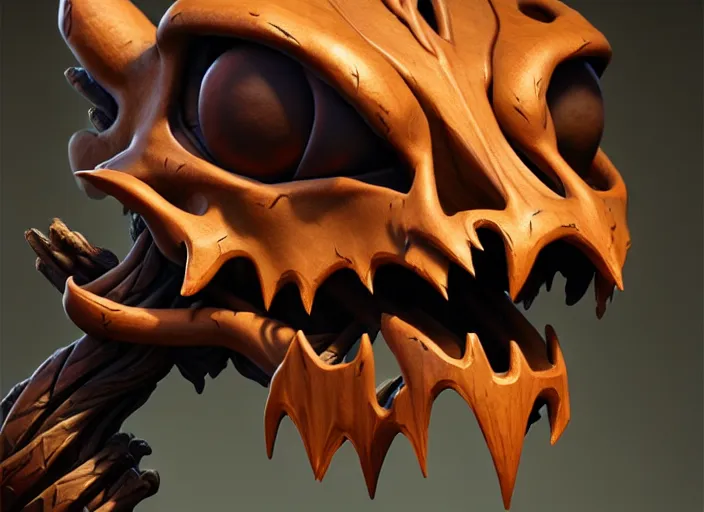 Image similar to brown wooden festeroot dragonskull treant head, stylized stl, 3 d render, activision blizzard style, hearthstone style, darksiders art style, greg rutkowski style