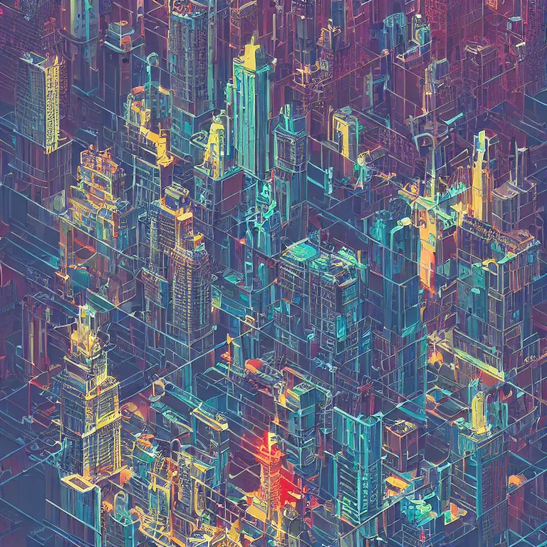 Image similar to isometric view illustration of a Cyberpunk Moscow, highly detailed, by James Gilleard and Bruce Pennington