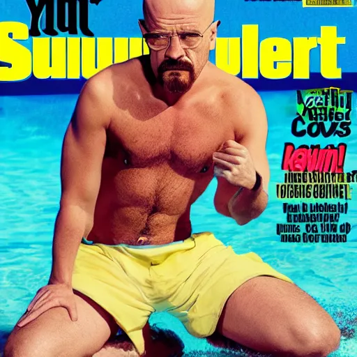 Prompt: Walter White on the cover of Swimsuit Illustrated