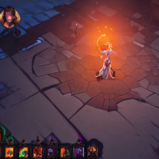 Image similar to screenshot of yennefer from an isometric witcher style moba game