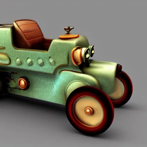 Image similar to steampunk children's pedal car, detailed, 3 d render, steampunk,