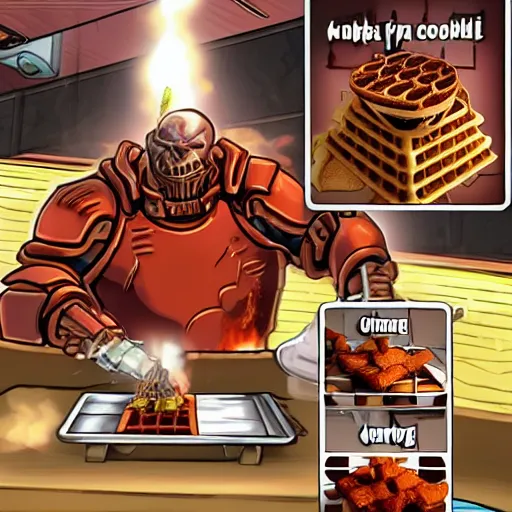 Image similar to doomslayer cooking waffles