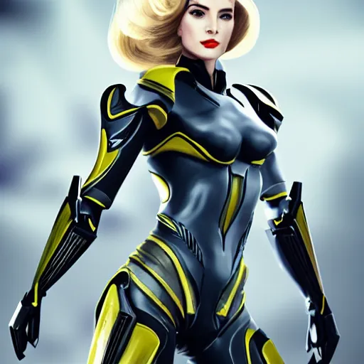 Image similar to A combination of Grace Kelly's and Ada Wong's and Ashley Greene's appearances with blonde hair wearing Interceptor's armor from Anthem, high tech, action shot, angular, full body portrait, futuristic, dramatic, fantasy, intricate, elegant, highly detailed, artstation, matte, sharp focus, 8K, art by Artgerm and Greg Rutkowski and Alphonse Mucha