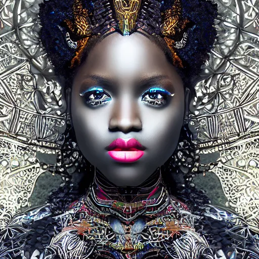 Prompt: professional photograph portrait of African Elvin fantasy princess, intricate complexity, manga styling, intricate complexity, subsurface scatter, drum scanner, 8k render