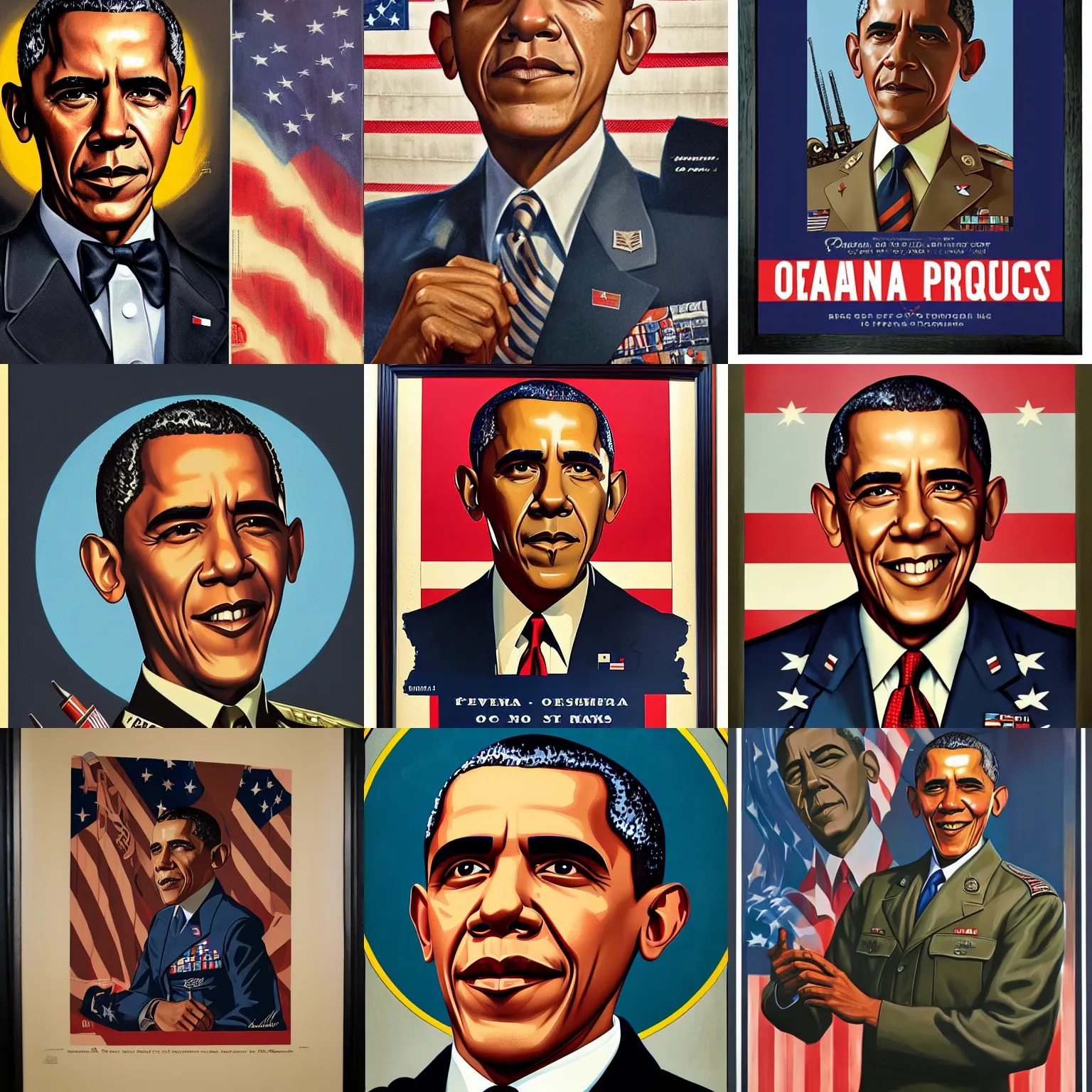 Prompt: a wwii us propaganda portrait of barack obama by elvgren and dan mumford