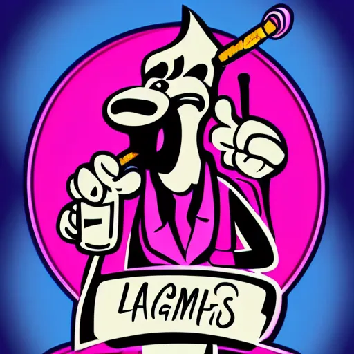 Image similar to shiny vinyl sticker, pink panther with a bowling pin shaped body smoking a cigarette, vector image, bright hue, outlined in thick lines