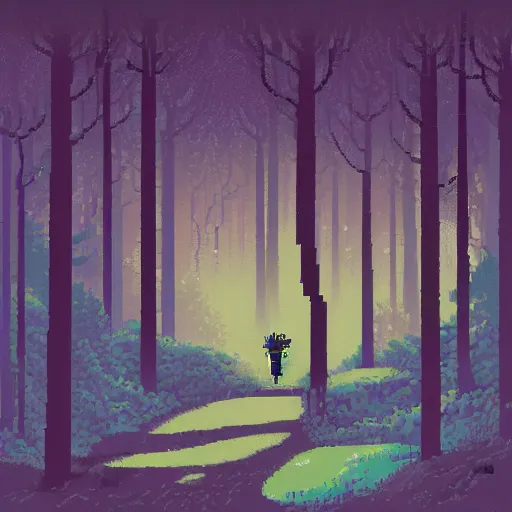 Prompt: A beautiful #pixelart pixel art illustration of a single dusty path winding through a dark fairytale forest by Eyvind Earle and Ivan Shishkin and Marc Simonetti and Amanda Clark and Zhicao Cai, at night, nature, shadows, haunting, DeviantArt, #pixelart:3, blur, dof, human, hair, man, woman, people, person, figure, face, jpeg artifacts, flesh, realism, photorealism, photograph, dust, scratches, text, watermark:-1