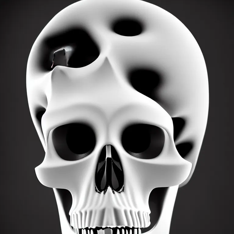 Image similar to black and white light 3D geometry, skull, matte bright highly detailed, poetic, 3D render, digital art, octane render, 8K artistic photography, photo-realistic, by Dora Maar