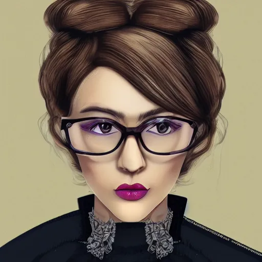 Prompt: middle aged beautiful french woman with blonde hair tied in a strict bun, spectacles, lots of makeup, arrogant, rich, expensive voluminous dress, digital art, high quality, 8 k, detailed, d & d character,