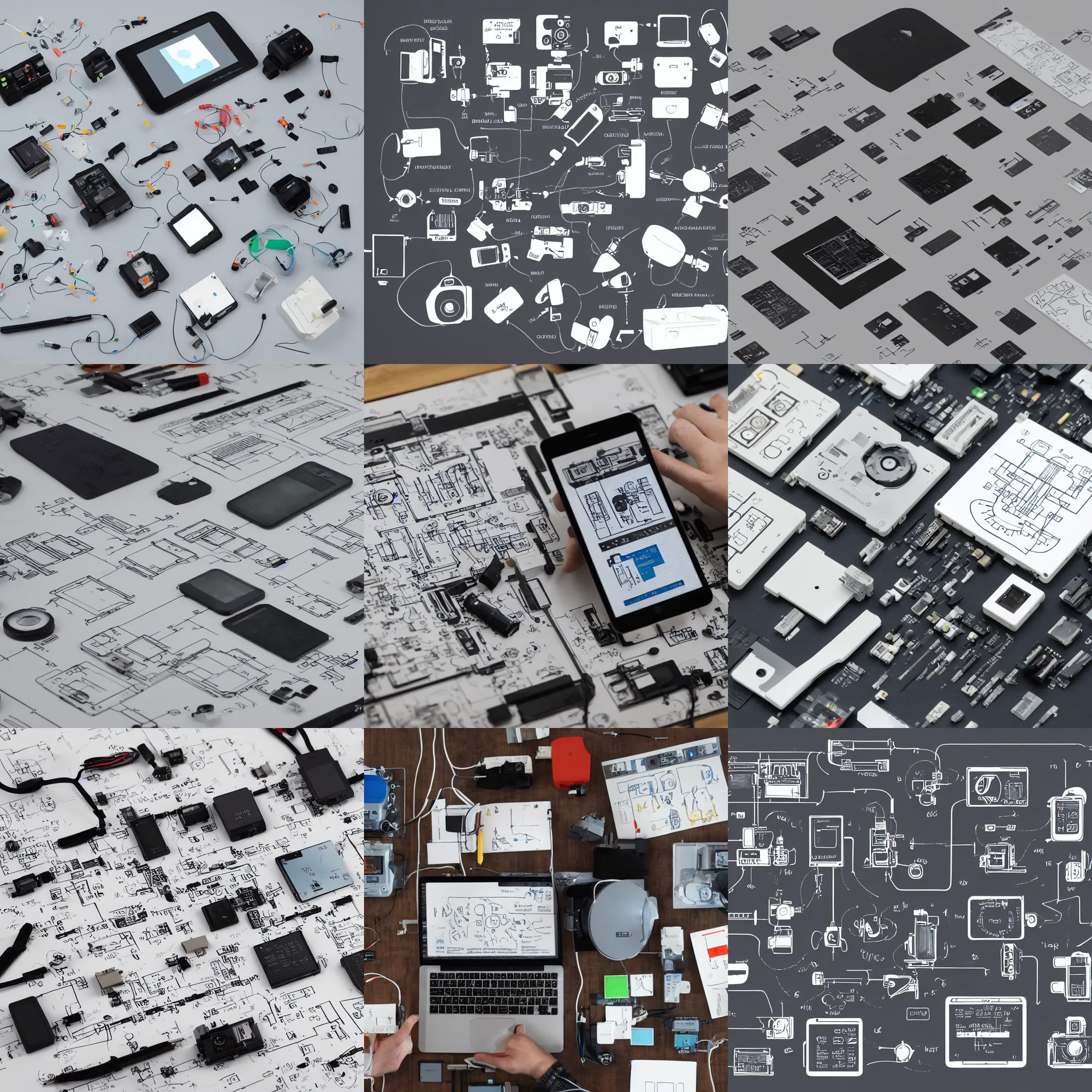 Prompt: the next big tech product idea, product photo and schematic