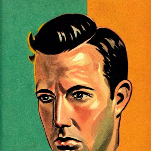 Prompt: “Ben Affleck portrait, color vintage magazine illustration 1950”