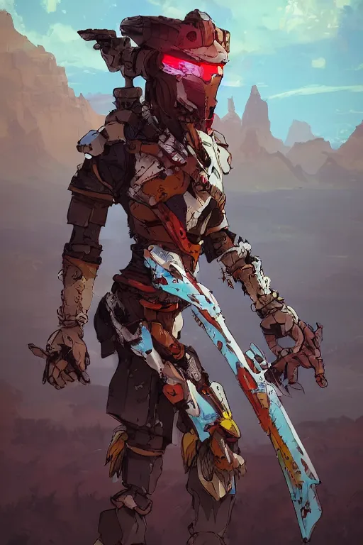 Image similar to combination suit armor aloy horizon forbidden west horizon zero dawn robot ninja mask helmet backpack tribal, art gta 5 comics, official fanart behance hd artstation by jesper ejsing, by rhads, makoto shinkai and lois van baarle, ilya kuvshinov, ossdraws radiating a glowing aura cgi rtx 2 0 2 2