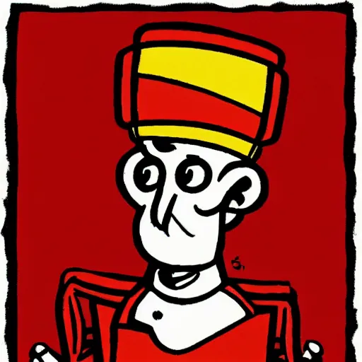 Prompt: handsome squidward as communist, pop art, soviet propaganda, male, male portrait, vivid colors, red color, king, detailed portrait