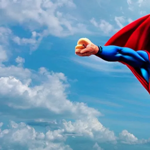 Image similar to Superman eating a sandwich flying over Florida