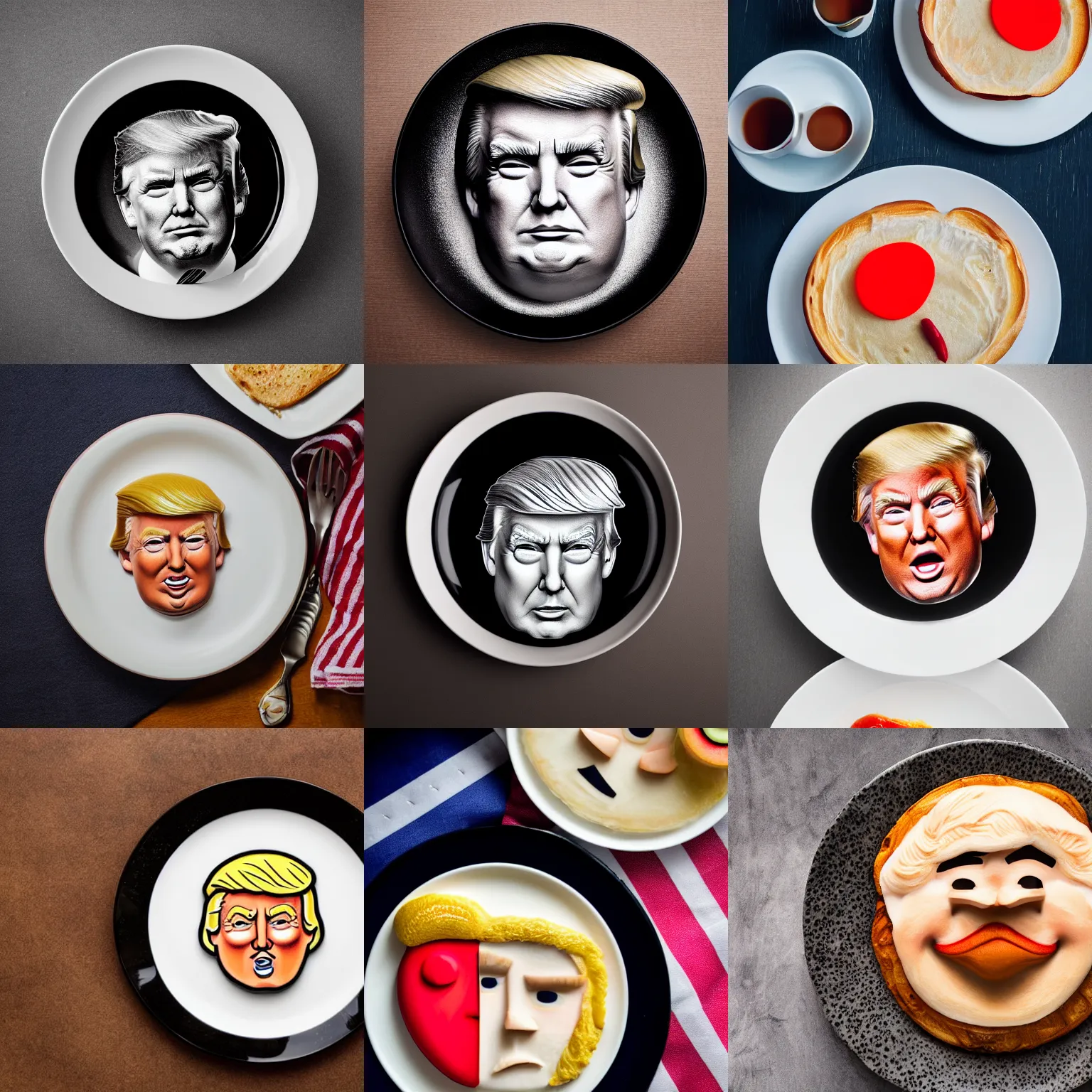 Prompt: donald trump face breakfast, dish, top view, sigma 8 5 mm