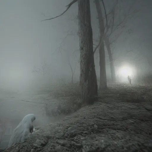 Image similar to a screaming tormented ghost in a foggy environment, highly detailed, 8 k, matte painting, unreal engine, cryengine