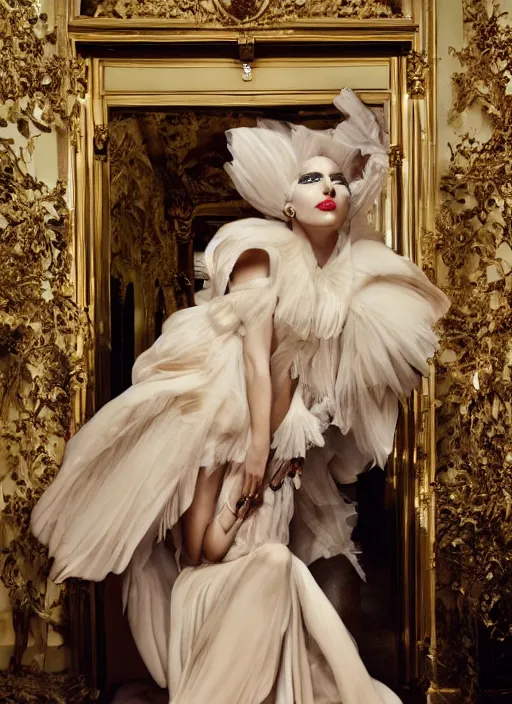 Image similar to lady gaga styled by Tim Walker posing in an expensive mansion setting , vogue magazine, Highly realistic. High resolution. Highly detailed. Dramatic. 8k.4k.