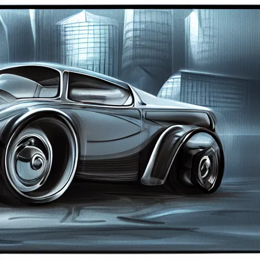 Image similar to automobile, studio, futuristic, patrick kelley, vergil exner, vintage car, industrial design concept, big engine, full view. blank background.