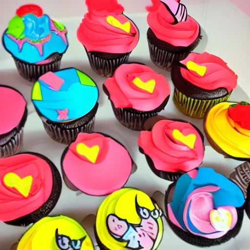 Prompt: colourful cupcake, cartoon style, anime