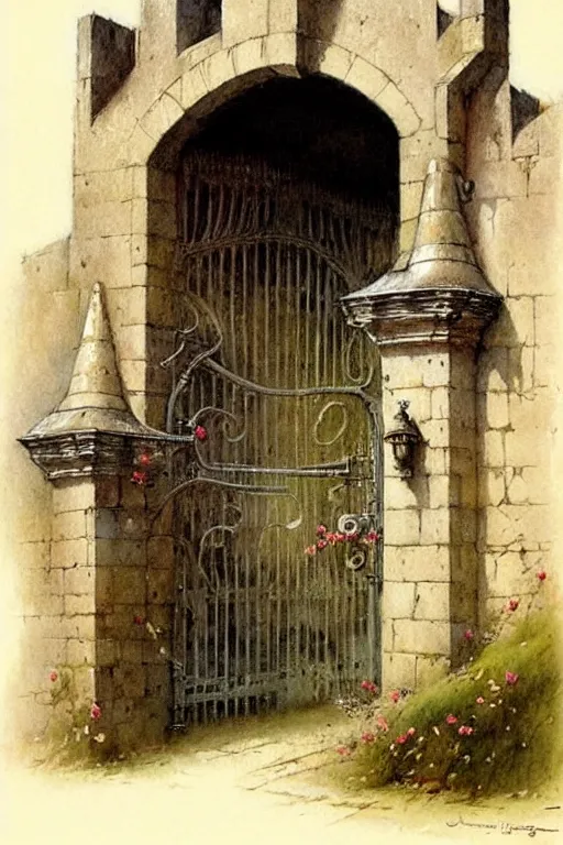 Image similar to (((((1950s castle gate . muted colors.))))) by Jean-Baptiste Monge !!!!!!!!!!!!!!!!!!!!!!!!!!!