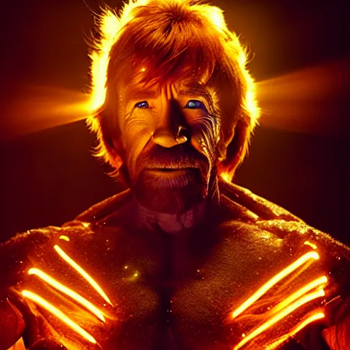 Image similar to uhd candid photo of cosmic chuck norris powering up, glowing, global illumination, studio lighting, radiant light, hyperdetailed, correct face, elaborate intricate costume. photo by annie leibowitz