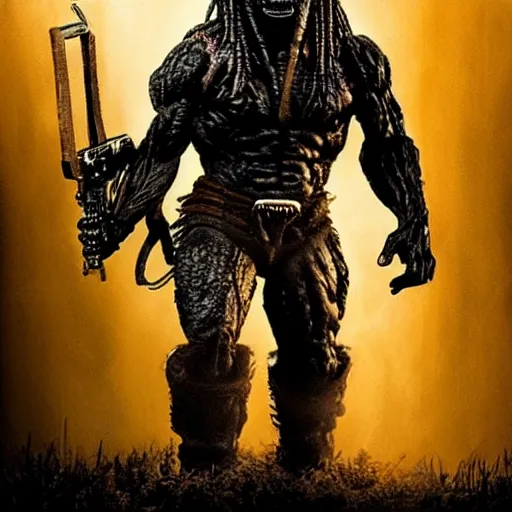 Image similar to predator movie alien in old western style