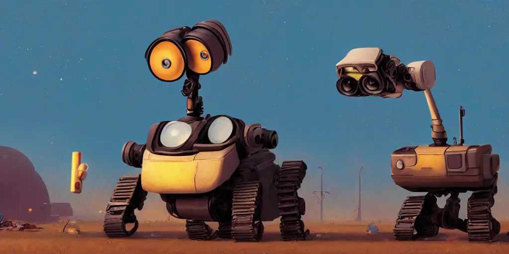 Image similar to Wall-e by Goro Fujita and Simon Stalenhag , 8k, trending on artstation, hyper detailed, cinematic