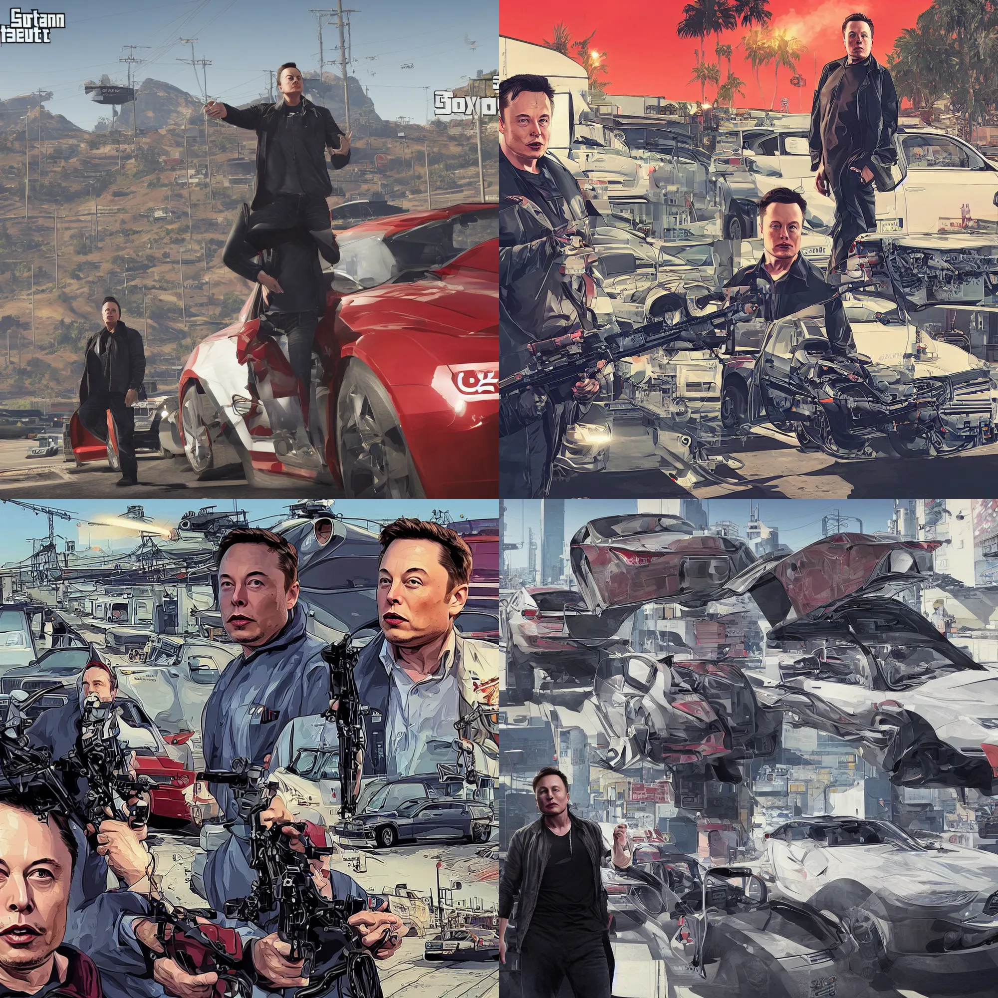 Prompt: Elon Musk in GTA V, Cover art by Stephen Bliss, Boxart, loading screen