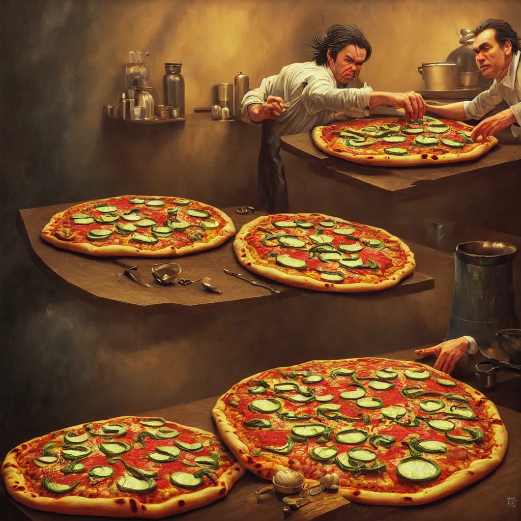 Image similar to hyper detailed 3d render like a Oil painting - nick cave baking pizza by Jacek Yerka, Mariusz Lewandowski, Houdini algorithmic generative render, Abstract brush strokes, Masterpiece, Edward Hopper and James Gilleard, Zdzislaw Beksinski, Mark Ryden, Wolfgang Lettl, hints of Yayoi Kasuma, octane render, 8k