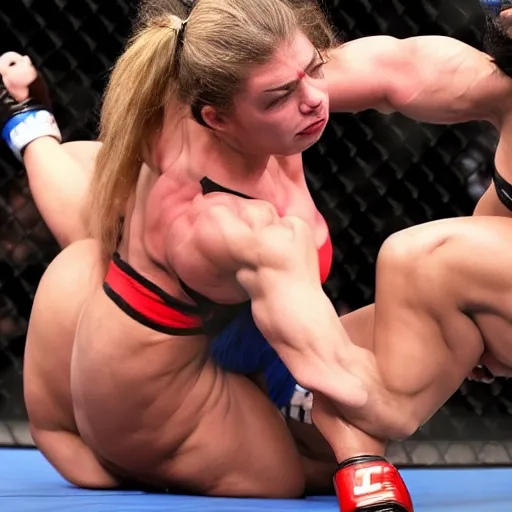 Image similar to transgender muscular woman beating up woman in ufc