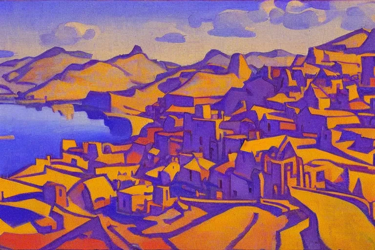 Prompt: city of zheleznovodsk, city landscapes, city photos, art by nicholas roerich,