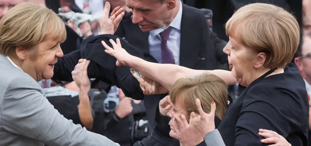 Prompt: fight between voldemord and angela merkel