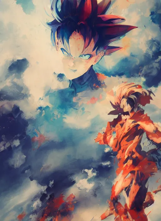 Image similar to surreal gouache gesture painting, by yoshitaka amano, by ruan jia, by Conrad roset, by good smile company, detailed anime 3d render goku, portrait, cgsociety, artstation, rococo mechanical, Digital reality, dieselpunk atmosphere, gesture drawn