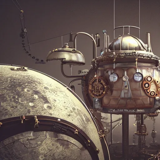 Image similar to steampunk moonbase, highly detailed, 4k, HDR, award-winning, octane render