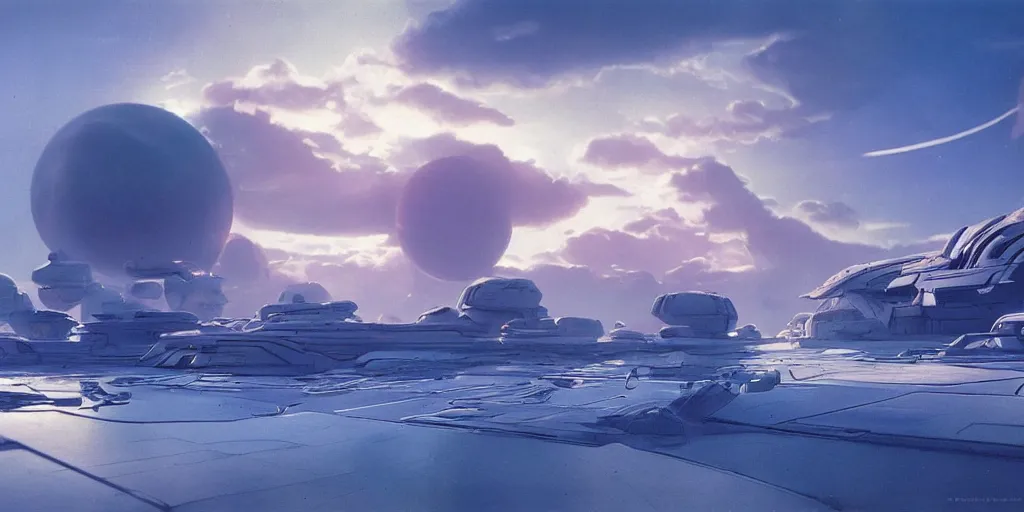 Prompt: blue dreamy cloudscape on an alien planet, daylight, cinematic lighting, cinematic perspective, syd mead, john harris, federico pelat,