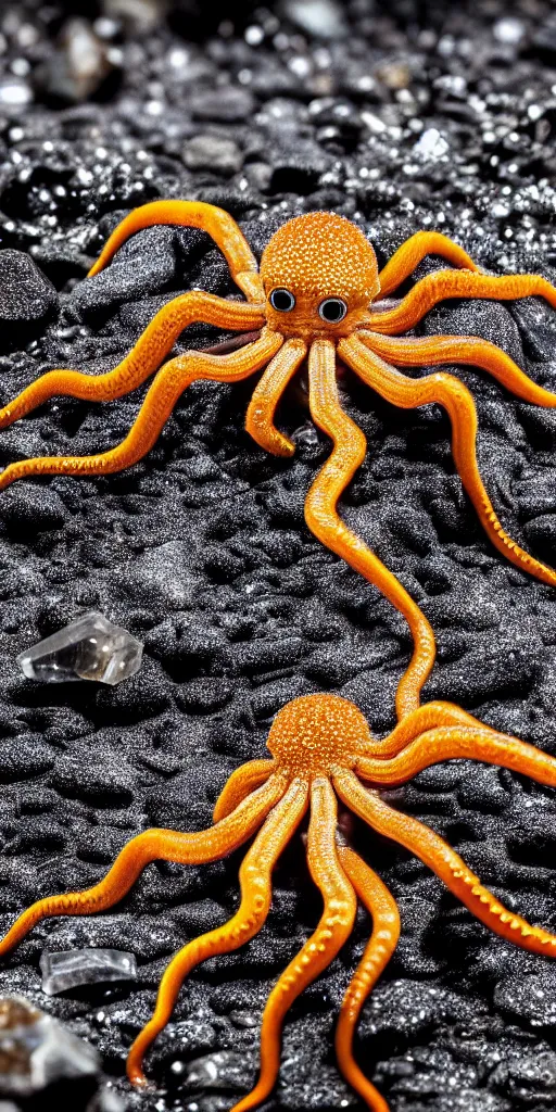 Image similar to professional photo shot of an alien spider octopus made of silica crystal spikes, melted with rocks in the background, microscopic picture, droplets of water, grimy, gritty, trending on artstation, award winning, close shot, by aleks labuda and barry webb