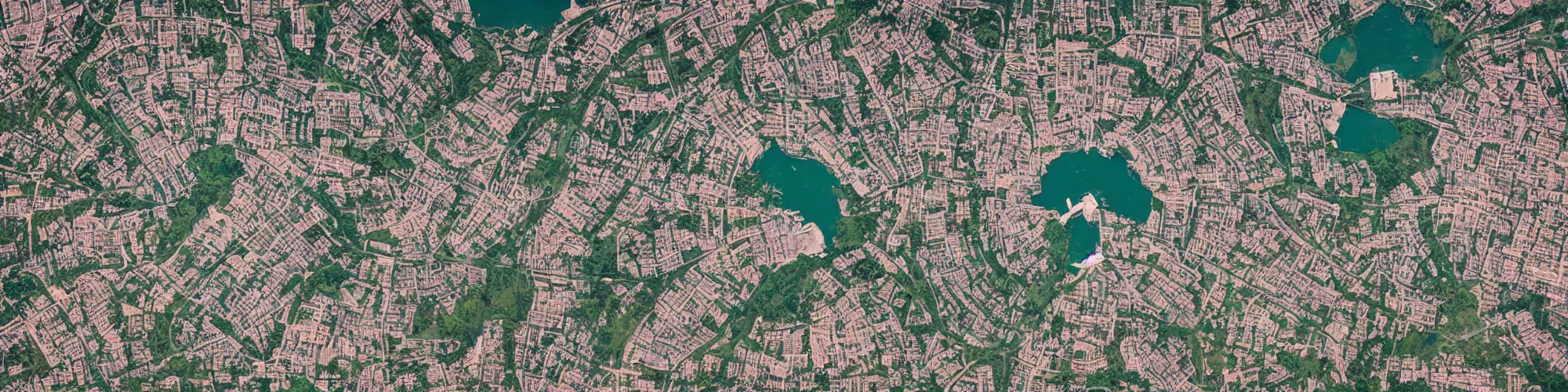 Image similar to satellite view of a town shaped like a dragon