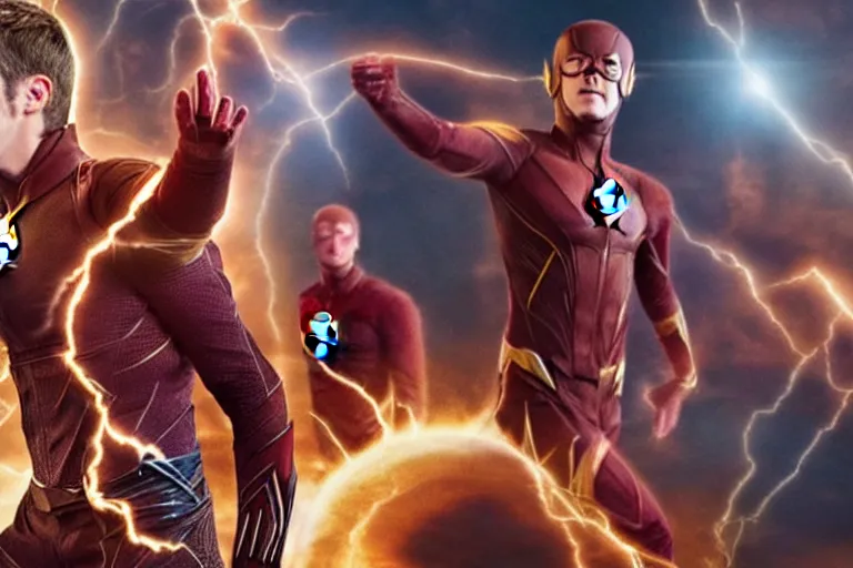 Prompt: grant gustin is the flash in a still of avengers infinity war ( 2 0 1 8 )