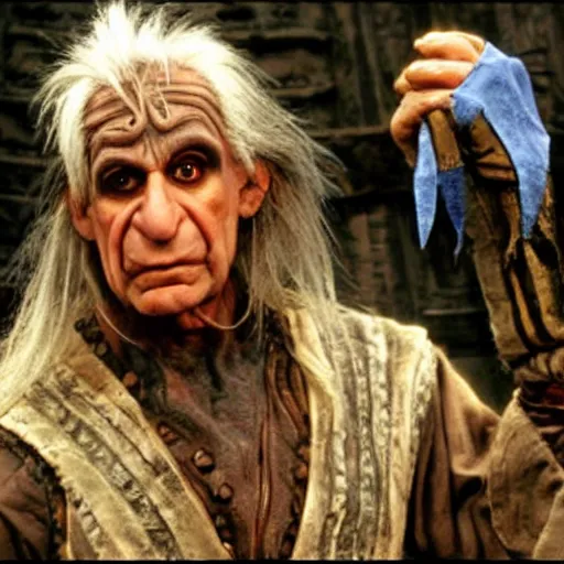 Prompt: Anthony fauci as Hoggle from Movie the Labyrinth. Wearing blue gloves.