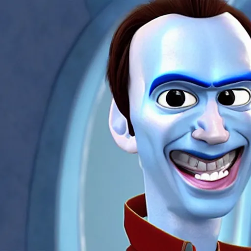 Prompt: nicholas cage as megamind in the 2 0 1 0 animated megamind movie